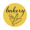 Bakery house logo design with hand drawn bread loaf and baguette illustration.